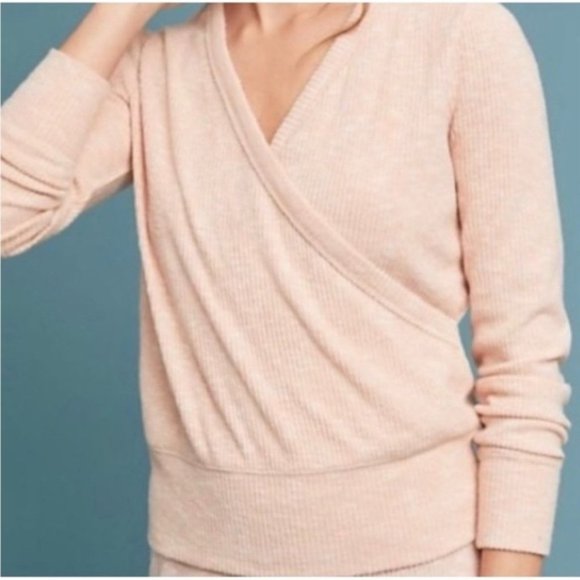 Anthropologie Saturday Sunday Surplice KnitRibbed V-Neck Wrap Sweater medium - Picture 1 of 9